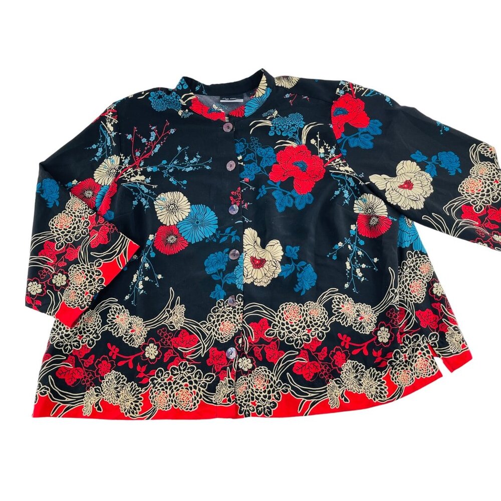 Catherine's Added Dimensions Womens Floral Blouse size 3X Black‎ Red Beige